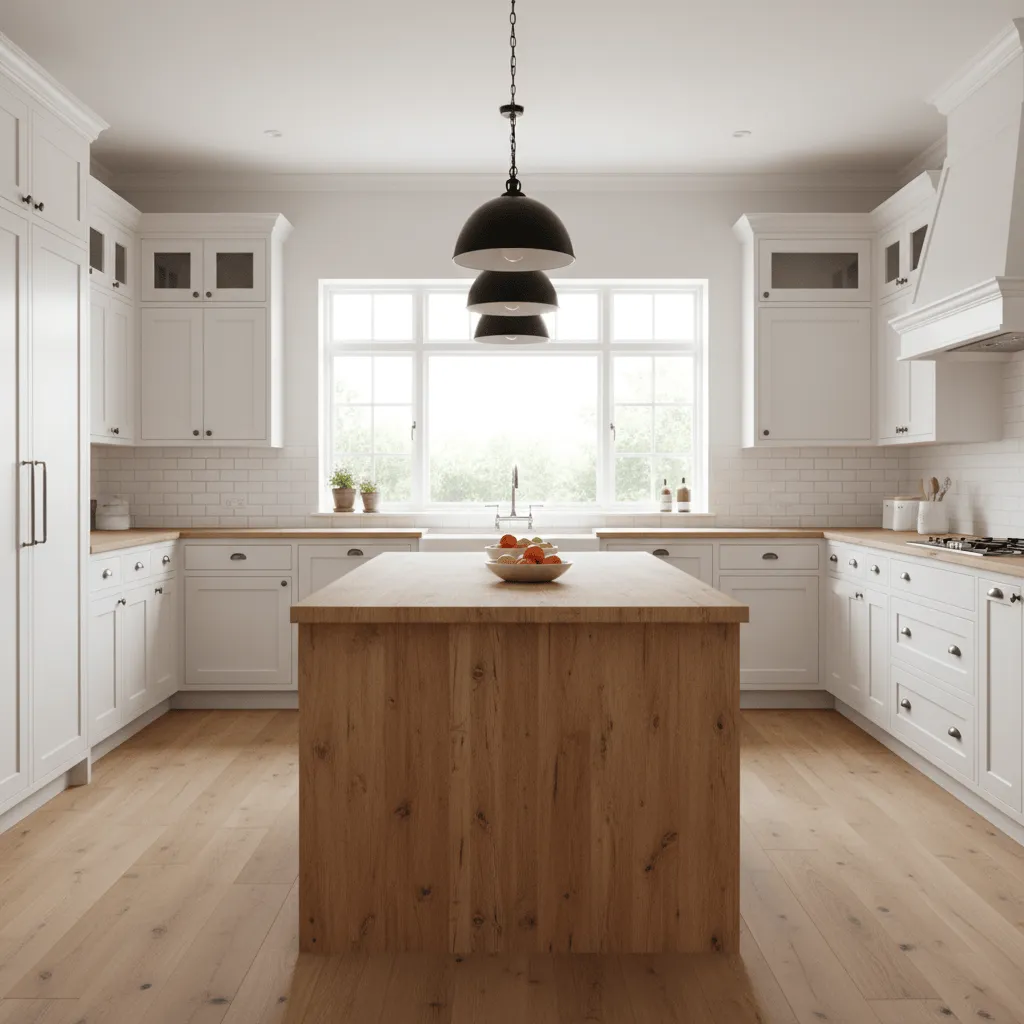 Farmhouse kitchen wide room morning light
